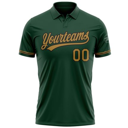 Custom Name Number Personalized Green Black Old Gold Performance Golf Polo Shirt Personalized Green Old Gold-Black Performance