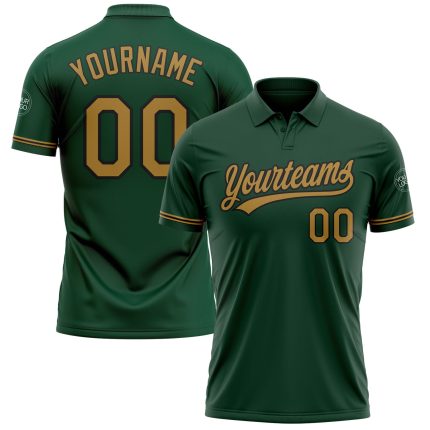 Custom Name Number Personalized Green Black Old Gold Performance Golf Polo Shirt Personalized Green Old Gold-Black Performance