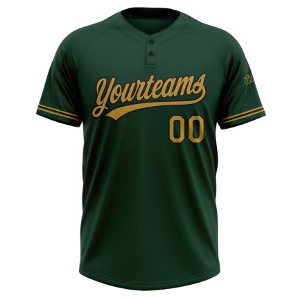 Custom Name Number Unisex Softball Jersey - Personalized Green Gold Black Two-Button Team Apparel Personalized Green Old