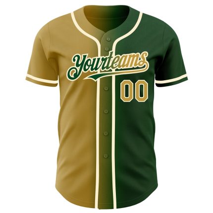 Custom Green Gold Cream Gradient Baseball Jersey with Personalized Name and Number - Authentic Fashion Team Gear Personalized