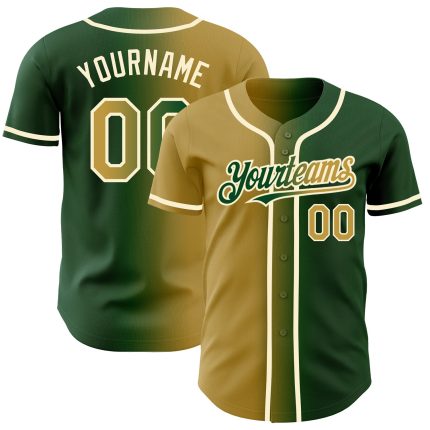 Custom Green Gold Cream Gradient Baseball Jersey with Personalized Name and Number - Authentic Fashion Team Gear Personalized