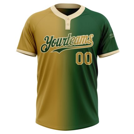 Custom Name Number Unisex Softball Jersey Green Old Gold-Cream Gradient Two-Button Fashion Team Apparel Personalized Green