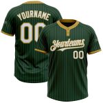 Customizable Unisex Softball Jersey with Personalized Name & Number - Green Old Gold Pinstripe Two-Button Design Personalized