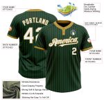 Customizable Unisex Softball Jersey with Personalized Name & Number - Green Old Gold Pinstripe Two-Button Design Personalized