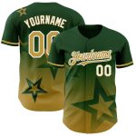Custom Name & Number Authentic Baseball Jersey with Green Gold White 3D Twinkle Star Gradient Design Personalized Green Old