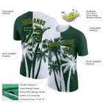 Personalized Hawaii Coconut Trees 3D Pattern Design Performance T-Shirt with Custom Name and Number in Green, Old Gold, and White