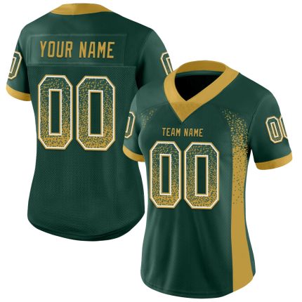 Custom Green Gold White Drift Fashion Football Jersey - Personalized Name and Number Personalized Green Old Gold-White Mesh
