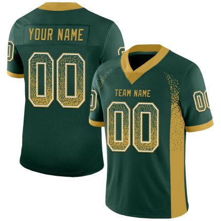 Custom Green Gold White Drift Fashion Football Jersey - Personalized Name and Number Personalized Green Old Gold-White Mesh