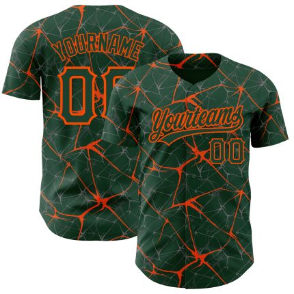 Custom Name and Number Baseball Jersey - 3D Green Orange Abstract Network Design Personalized Green Orange 3D Pattern Design