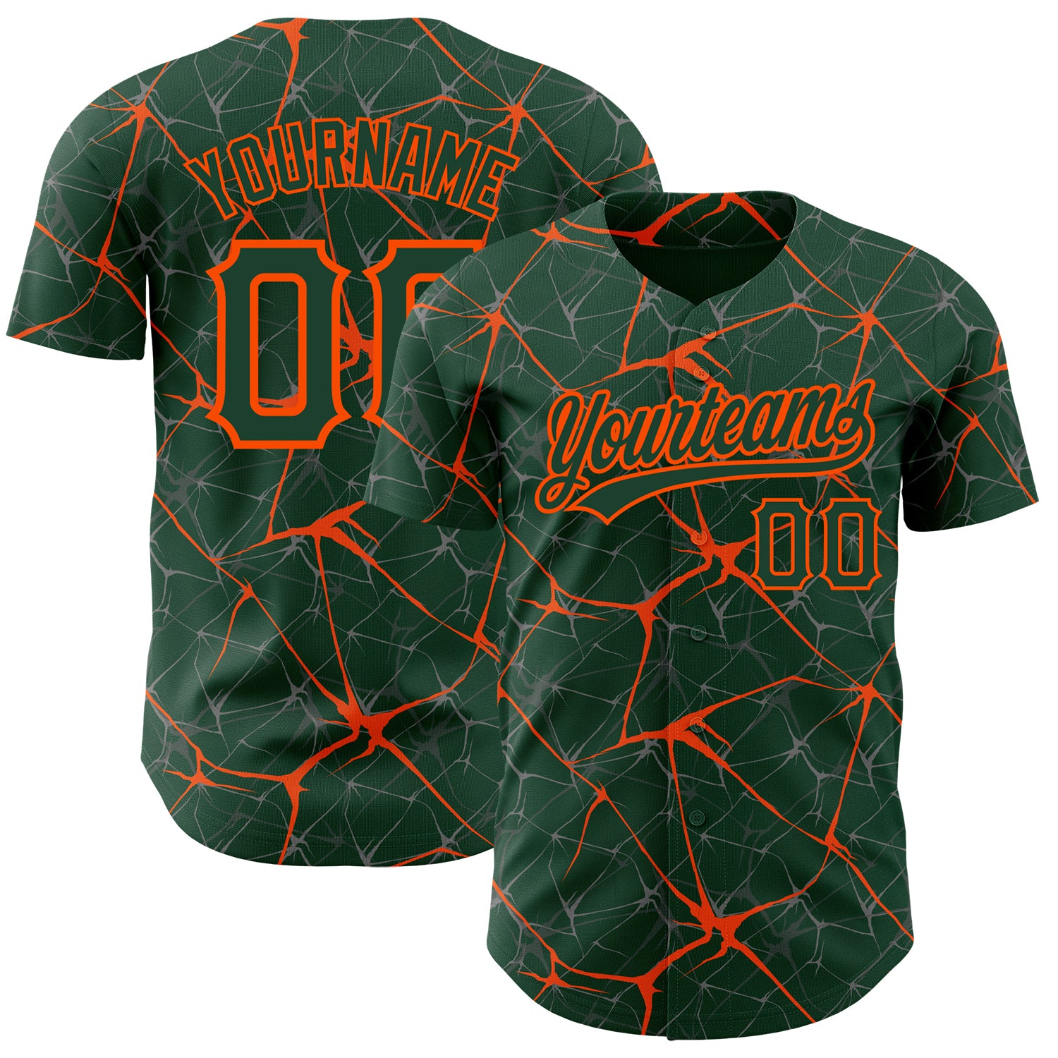 Custom Name and Number Baseball Jersey - 3D Green Orange Abstract Network Design Personalized Green Orange 3D Pattern Design