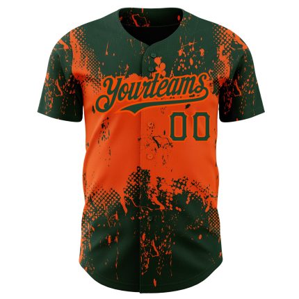 Custom Name and Number Authentic Baseball Jersey, Personalized 3D Green Orange Abstract Splatter Design, Unique Teamwear