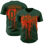 Custom Name and Number Authentic Baseball Jersey with Personalized Green Orange 3D Dripping Splatter Art Design Personalized