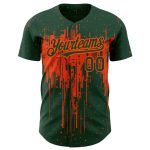 Custom Name and Number Authentic Baseball Jersey with Personalized Green Orange 3D Dripping Splatter Art Design Personalized