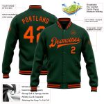 Custom Team Name Number Green Orange Black Varsity Letterman Bomber Jacket Personalized Full-Snap Personalized Green Orange-Black