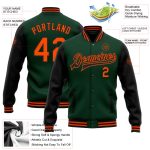 Personalized Two-Tone Varsity Letterman Bomber Jacket Green Black Orange Full-Snap Personalized Green Orange-Black Bomber