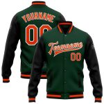 Custom Name Number Two Tone Bomber Jacket Varsity Letterman Personalized Green Orange Black Full-Snap Personalized Green