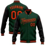 Personalized Two-Tone Varsity Letterman Bomber Jacket Green Black Orange Full-Snap Personalized Green Orange-Black Bomber