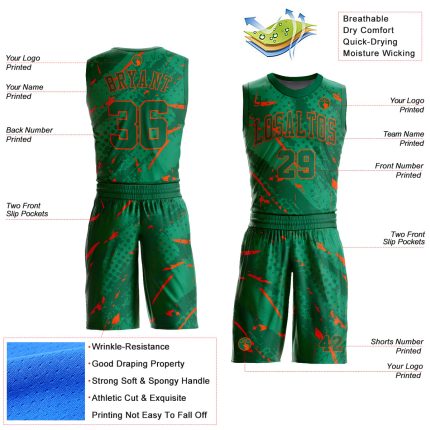 Custom Basketball Jersey with Personalized Name and Number - Bright Green Orange Sublimation Round Neck Suit Personalized