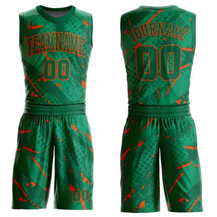Custom Basketball Jersey with Personalized Name and Number - Bright Green Orange Sublimation Round Neck Suit Personalized