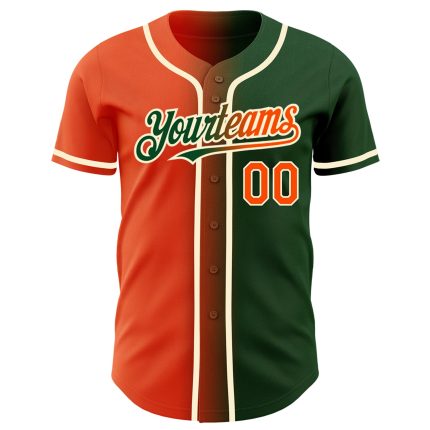 Custom Gradient Baseball Jersey - Personalized Green Orange-Cream Design with Team Name and Number Personalized Green Orange-Cream