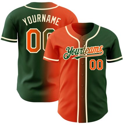 Custom Gradient Baseball Jersey - Personalized Green Orange-Cream Design with Team Name and Number Personalized Green Orange-Cream