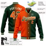 Custom Name Number Gradient Varsity Letterman Bomber Jacket Green Orange-Cream Fashion Full-Snap Personalized Green Orange-Cream