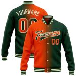Custom Name Number Gradient Varsity Letterman Bomber Jacket Green Orange-Cream Fashion Full-Snap Personalized Green Orange-Cream