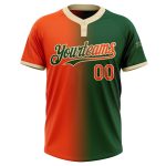 Custom Name and Number Unisex Softball Jersey in Green Orange-Cream Gradient - Personalized Two-Button Fashion Design Personalized