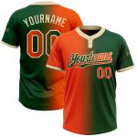 Custom Name and Number Unisex Softball Jersey in Green Orange-Cream Gradient - Personalized Two-Button Fashion Design Personalized