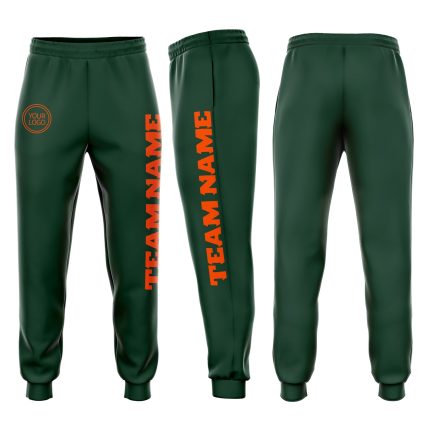 Custom Team Name Number Fleece Jogger Sweatpants in Green Orange - Personalized Athletic Pants Personalized Green Orange