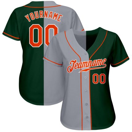 Custom Name and Number Personalized Baseball Jersey - Authentic Green Orange-Gray Split Fashion Team Jersey Personalized