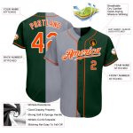 Custom Name and Number Personalized Baseball Jersey - Authentic Green Orange-Gray Split Fashion Team Jersey Personalized