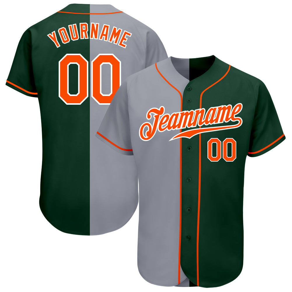 Custom Name and Number Personalized Baseball Jersey - Authentic Green Orange-Gray Split Fashion Team Jersey Personalized