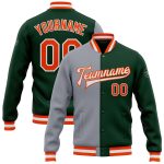 Custom Name Number Varsity Letterman Bomber Jacket Green Orange Gray Full-Snap Fashion Jacket Personalized Green Orange-Gray
