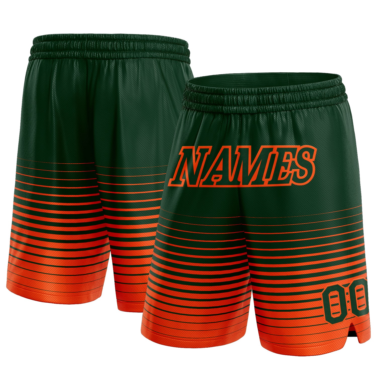 Custom Name and Number Basketball Shorts - Personalized Green Orange Pinstripe Fade Fashion Design Personalized Green Orange