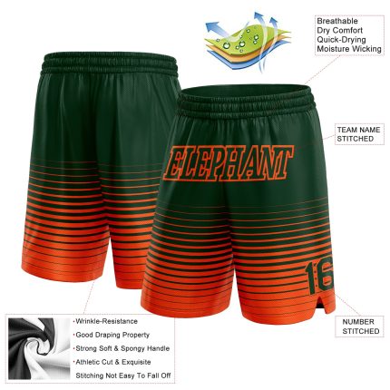 Custom Name and Number Basketball Shorts - Personalized Green Orange Pinstripe Fade Fashion Design Personalized Green Orange