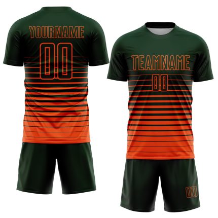 Custom Name Number Soccer Uniform Jersey - Personalized Green Orange Pinstripe Fade Fashion Design Personalized Green Orange