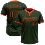 Custom Name and Number Unisex Softball Jersey, Personalized Green and Orange Pinstripe, Two-Button Design Personalized Green