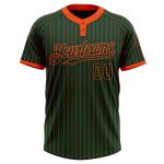Custom Name and Number Unisex Softball Jersey, Personalized Green and Orange Pinstripe, Two-Button Design Personalized Green