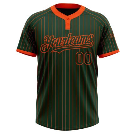 Custom Name and Number Unisex Softball Jersey, Personalized Green and Orange Pinstripe, Two-Button Design Personalized Green