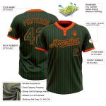 Custom Name and Number Unisex Softball Jersey, Personalized Green and Orange Pinstripe, Two-Button Design Personalized Green