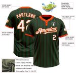 Custom Name and Number Personalized Softball Jersey - Unisex Green Orange Pinstripe Two-Button Design Personalized Green