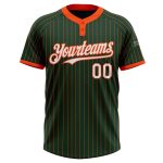 Custom Name and Number Personalized Softball Jersey - Unisex Green Orange Pinstripe Two-Button Design Personalized Green