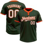 Custom Name and Number Personalized Softball Jersey - Unisex Green Orange Pinstripe Two-Button Design Personalized Green