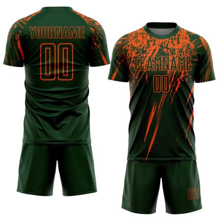 Custom Name and Number Sublimation Soccer Jersey - Personalized Green and Orange Team Uniform Personalized Green Orange Sublimation
