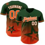 Customizable 3D Gradient Twinkle Star Baseball Jersey with Personalized Name & Number - Green & Orange-White Design Personalized