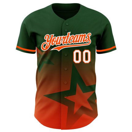 Customizable 3D Gradient Twinkle Star Baseball Jersey with Personalized Name & Number - Green & Orange-White Design Personalized