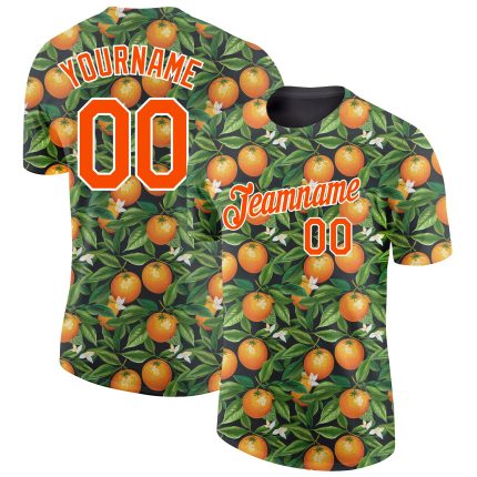 Personalized Citrus Fruit 3D Pattern Performance T-Shirt with Custom Name & Number - Green Orange-White Design Personalized