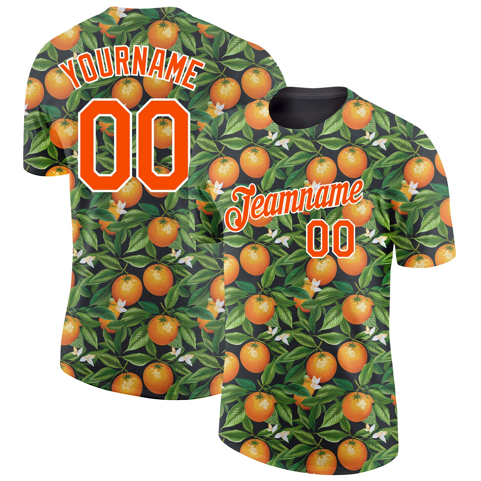 Personalized Citrus Fruit 3D Pattern Performance T-Shirt with Custom Name & Number - Green Orange-White Design Personalized