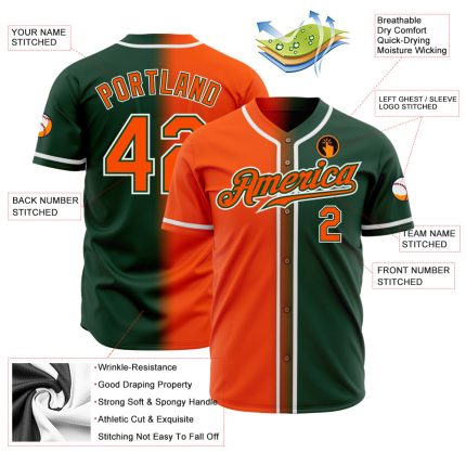 Custom Gradient Baseball Jersey with Personalized Name & Number - Green Orange White Fashion Team Jersey Personalized Green